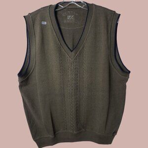 Cutter & Buck Mens V-Neck Sweater Vest Cable Knit Sleeveless Olive/Blue Large